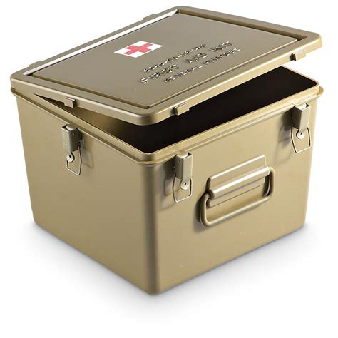 metal military medical deop box|military surplus storage box.